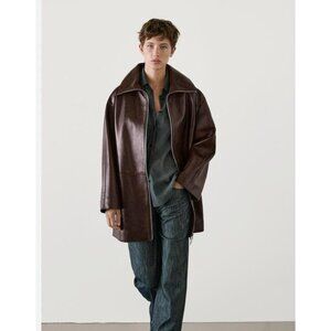 Massimo Dutti Womens Leather Coat Jacket M Medium Full Zip Brown 4726/856 NWD
